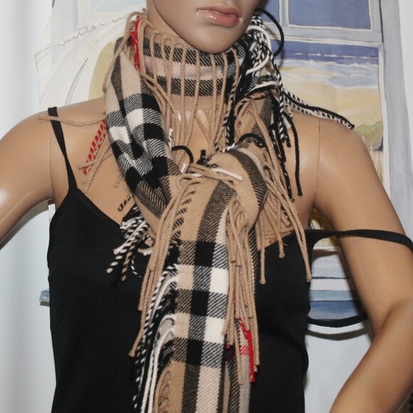 Auth $730 BURBERRY Merino Cashmere Nova Check Extra Long 92" Fringe Scarf Mint! - Picture 4 of 5
